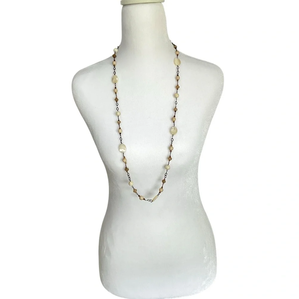 Silpada N1504 Mother of Pearl Rutilated Glass Riverstone Coco Beads Necklace 36”